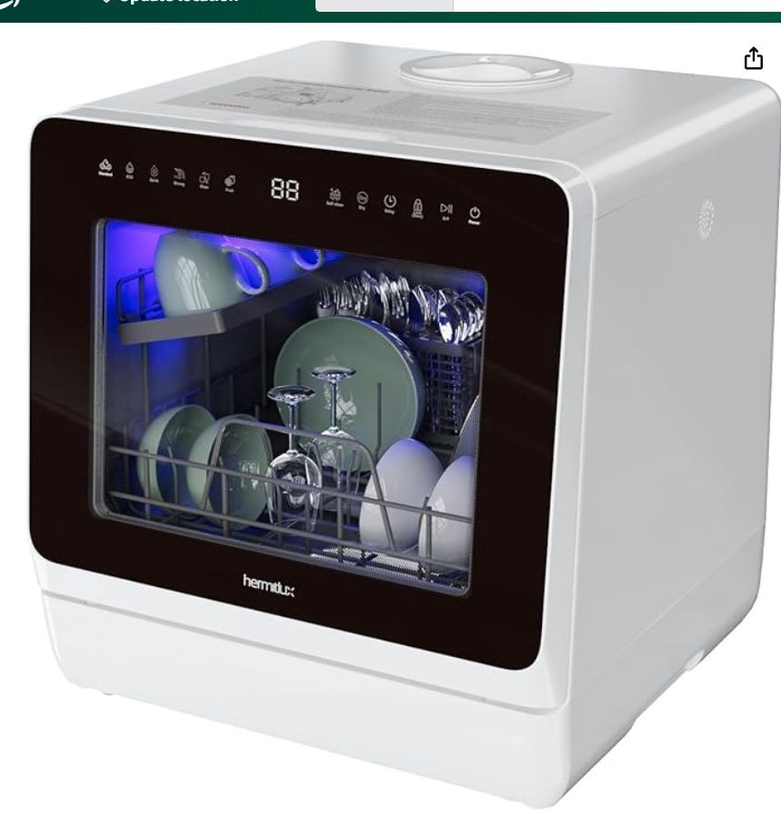 Hermitlux Countertop Dishwasher, 7 Washing Programs Portable Mini Dishwasher
