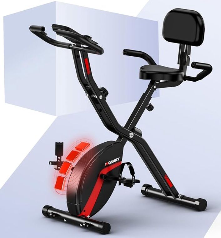 Exercise Bike,MOSUNY 2025 New Foldable Stationary Bike with 16 Levels Magnetic Resistance