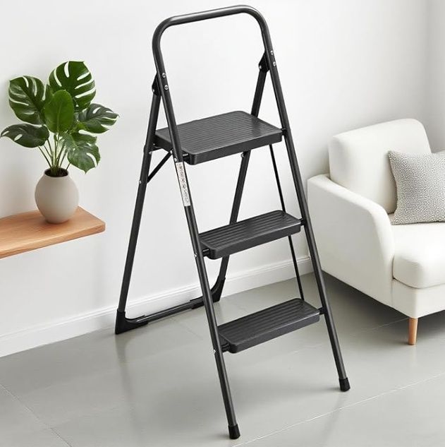 Step Ladder Folding 3 Step Stool Adult with Wide &amp; Anti-Slip Pedals Ergonomic Portable