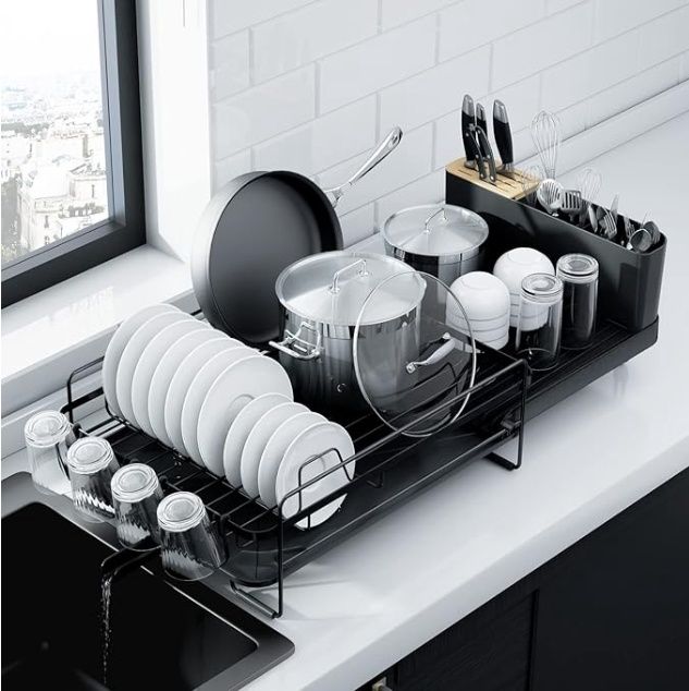 Kitsure Large Dish Drying Rack - Extendable Stainless Steel, Anti-Rust Kitchen