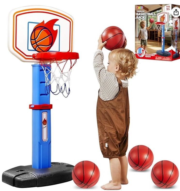 JOYIN Toddler Basketball Arcade Game Set, Adjustable Basketball Goal with 4 Balls
