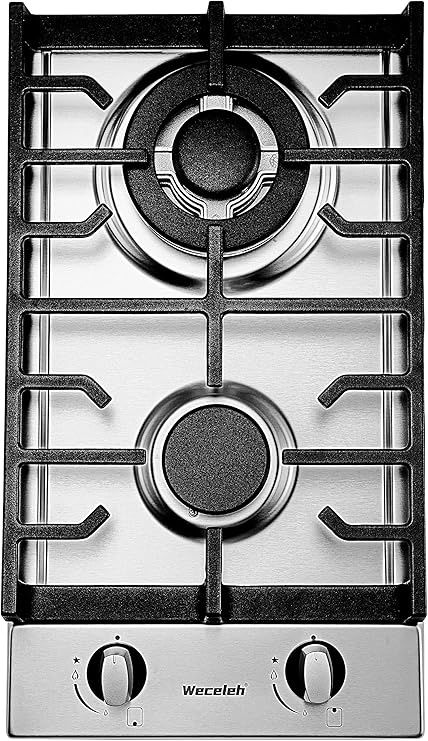 Gas Cooktop 2 Burner, 12 Inch Natural Gas Stove Top, Bulit-in Gas Range
