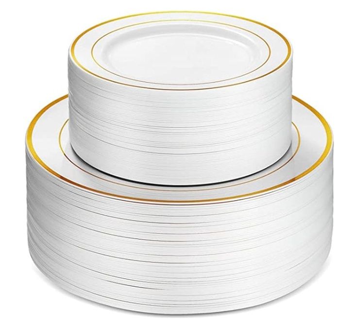 60Pcs Plastic Party Plates White Gold Rim, 30 Premium Heavy Duty