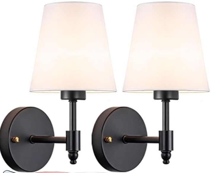 Battery Operated Wall Sconces, Set of 2, Black