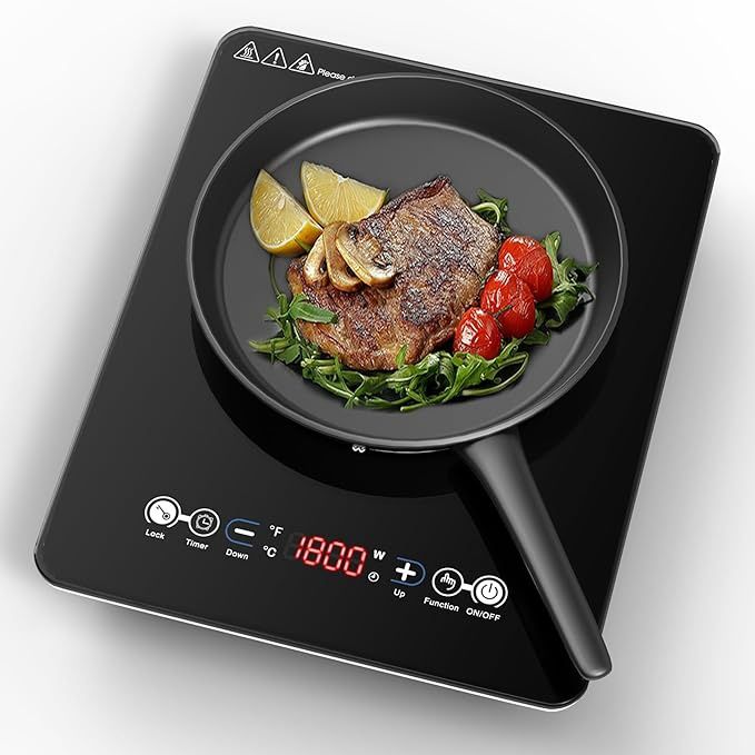 Portable Induction Cooktop, 1800W Electric, 9 temp &amp; power levels