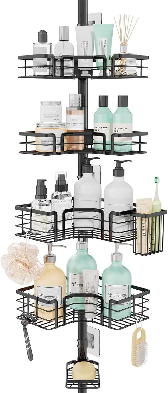 Shower Caddy Tension Pole - 4-Tier Corner Shower Organizer Tension Rod