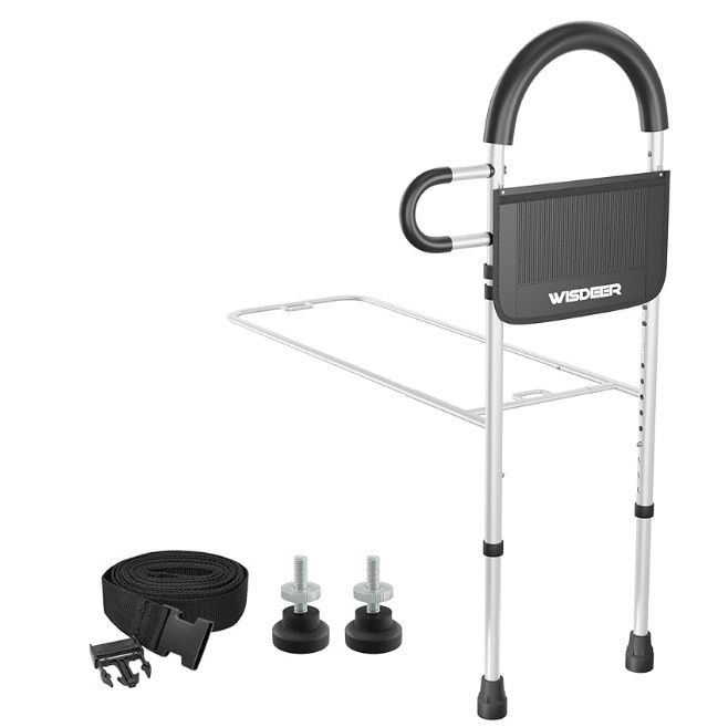 Bed Rail Bed Assist bar with Storage Pocket, Dual Handle Grab Bars Height Adjustable