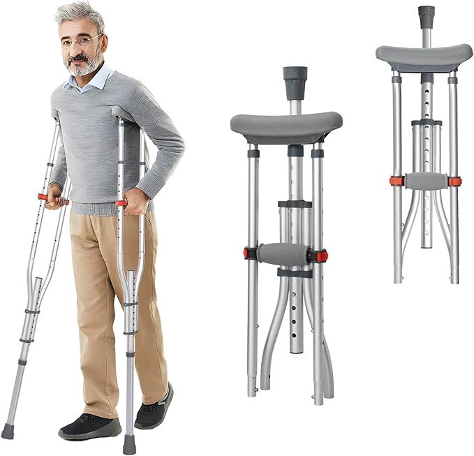 BQKOZFIN Crutches Adults (1 Pair), Aluminum Underarm Crutches