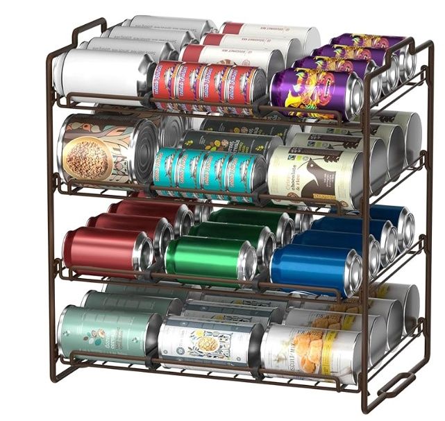 4-Tier Stackable Can Storage Rack Bronze, Stainless Steel Upgraded Large Capacity