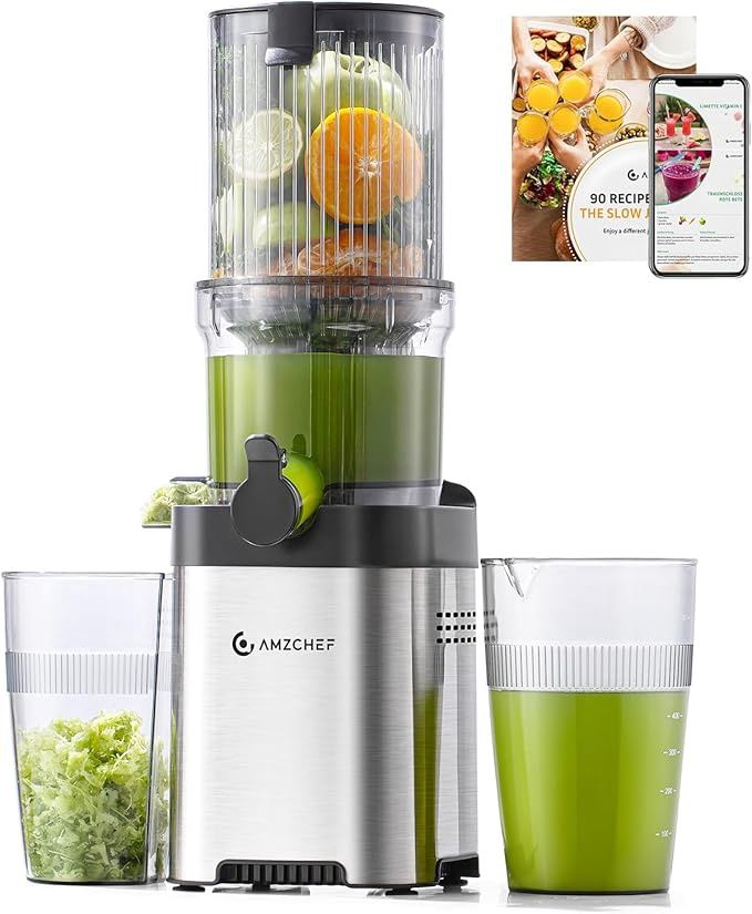 AMZCHEF Juicer Machine, Cold Press Juicer - 4.6&quot; Large Feed Chute for Whole Fruits &amp; Vegetables