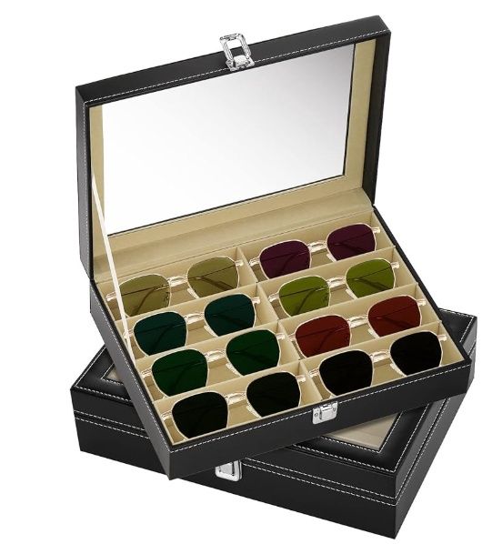 TOPZEA 2 Pack Sunglasses Organizer Box, PU Leather Eyewear Eyeglass Organizer
