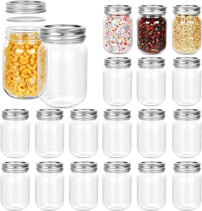 12 oz Glass Mason Jars, 20 Pack 360ml Canning Jars with Regular Mouth Lids