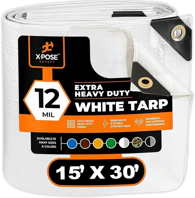 Heavy Duty White Poly Tarp 15&#39; X 30&#39; - Multipurpose Protective Cover
