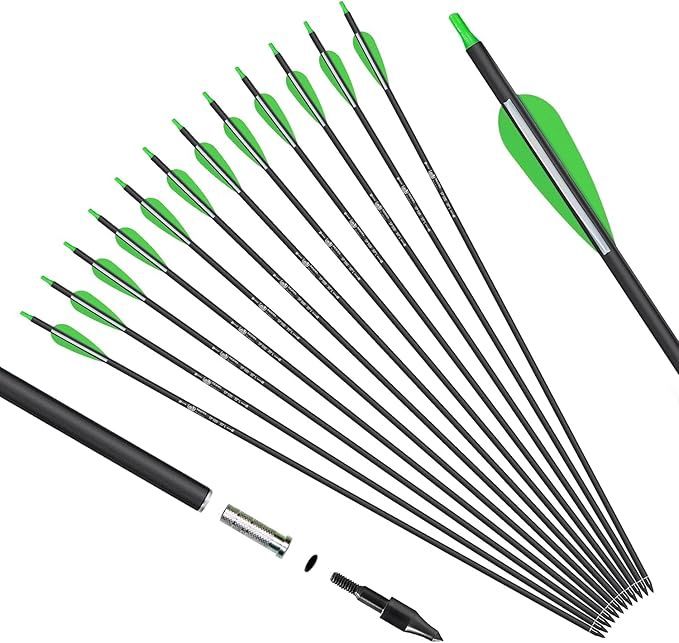 KESHES Archery Carbon Hunting Arrows for Compound &amp; Recurve Bows - 30 inch Youth Kids