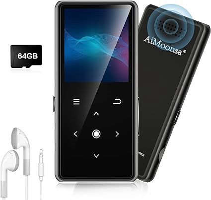 64GB MP3 Player with Bluetooth 5.2, AiMoonsa Music Player with Built-in HD Speaker