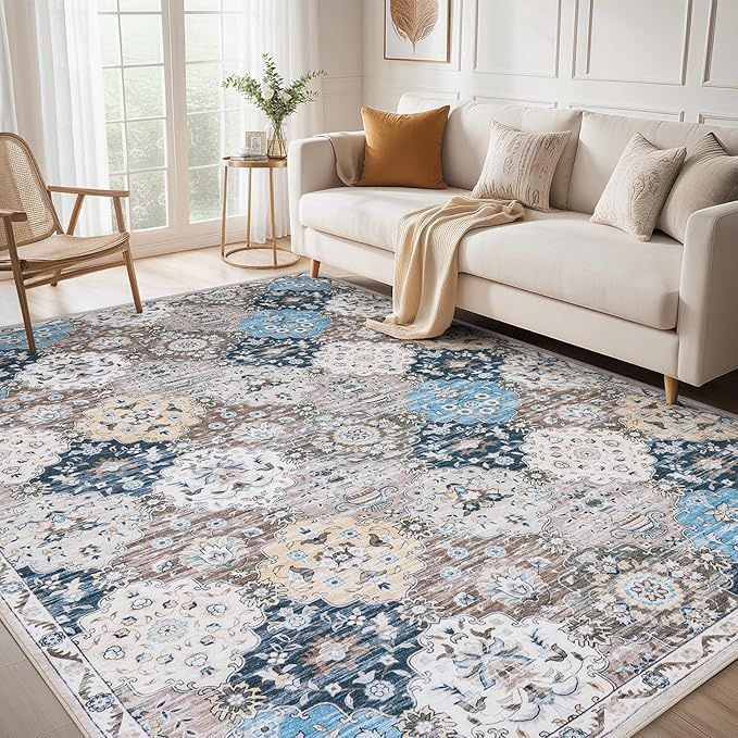 Moroccan Trellis Area Rug: 5x7 Washable Rug for Living Room Bedroom