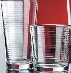 Ribbed Durable Drinking Glasses Includes 8 Cooler Glasses (17oz) and 8 Rocks