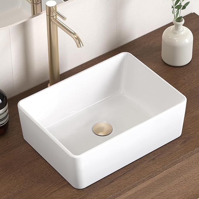 KES Rectangle Vessel Sink 16&quot;X12&quot; White Bathroom Sink Above Counter