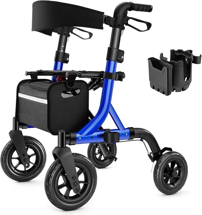 Walkers for Seniors, Rollator Walker with Seat, 10" Rubber Wheels All Terrain Rollator