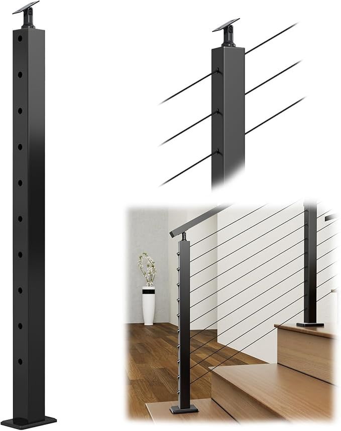 Muzata Stair Post 36&quot;x2&quot;x2&quot; Fit for 25-35 Degrees Stairway Adjustable Top Cable