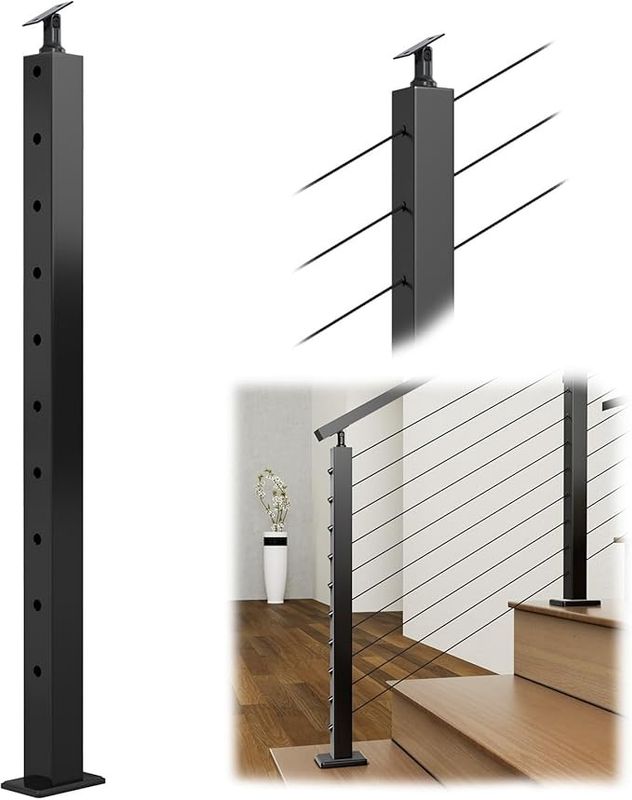 Muzata Stair Post 36"x2"x2" Fit for 25-35 Degrees Stairway Adjustable Top Cable