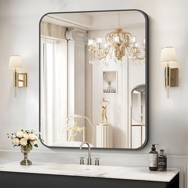 COFENY Bathroom Mirror, 24&quot;x36&quot; Black Rectangle Mirror