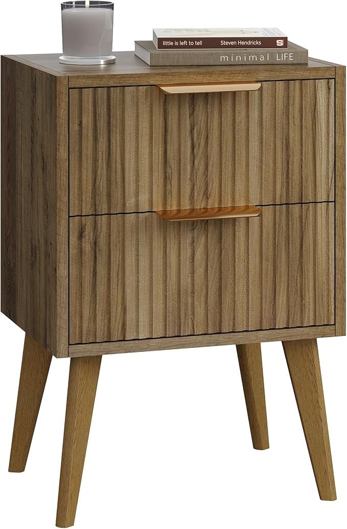 Nightstand with 2 Drawers,Mid Century Modern Bedside Table with Handles