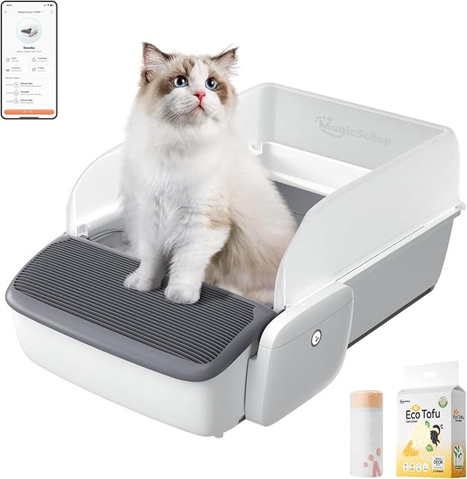 Automatic Self-Cleaning Cat Litter Box for Multiple Cats,Open-Top, High-Sided