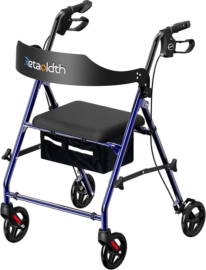 Foldable Rollator Walker with Seat for Seniors, All-Terrain Wheels, 350lb Capacity