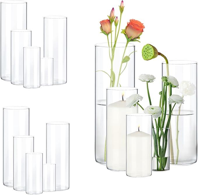 10 Pack Clear Glass Vases for Centerpieces, Cylinder Vase Set, 4,6,8,10,12 Inch Tall Flower Vase