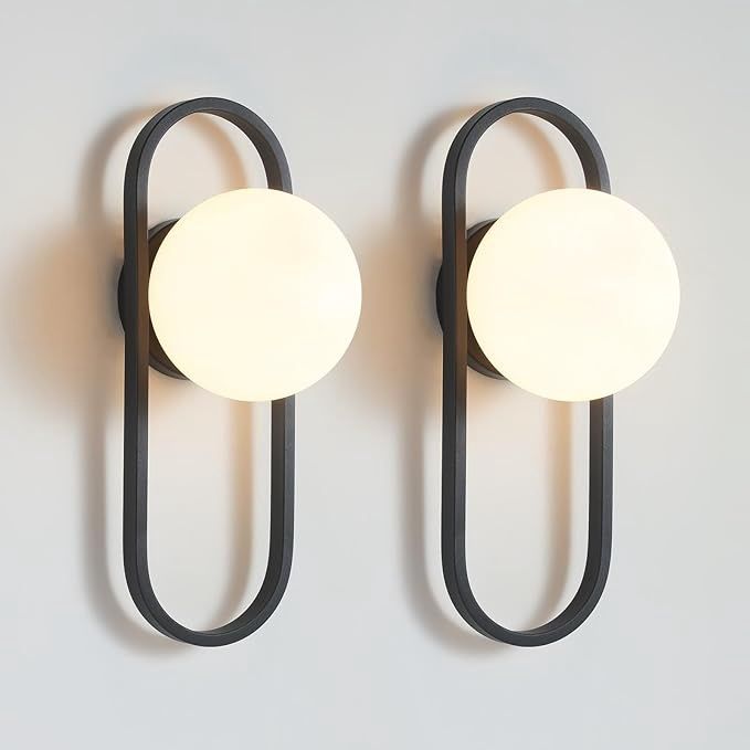 Wall Sconces Set of Two Matte Black Wall Lamp Sconces Wall Lighting with White Globe Glass
