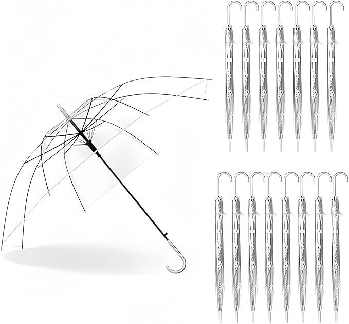 16PCS Clear Umbrellas Wedding, 32.2in Large Canopy Windproof Transparent Stick