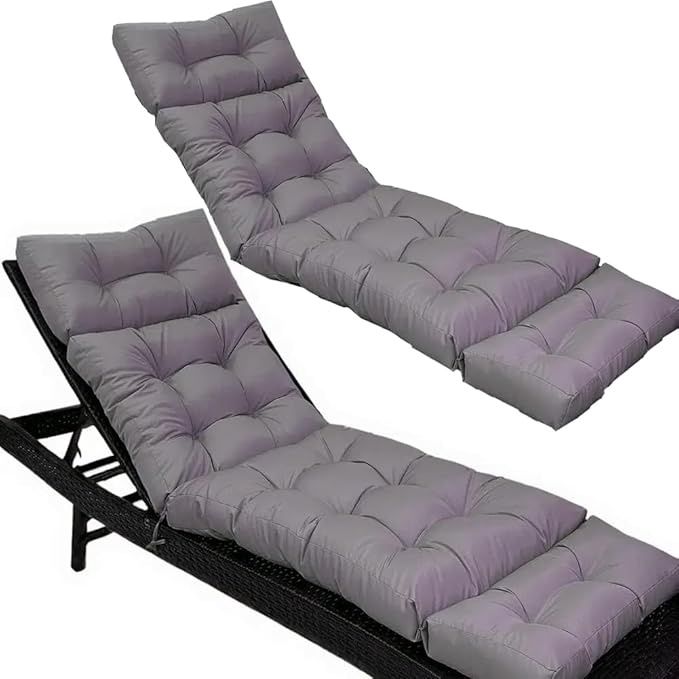 Chaise x 2 Lounge Cushion Outdoor, Patio Lounge Chair Cushion with Ties for Indoor Outdoor