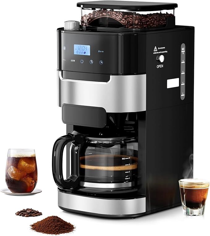 Drip Coffee Maker with Grinder Built In, 10-Cup Grind and Brew Coffee Machine