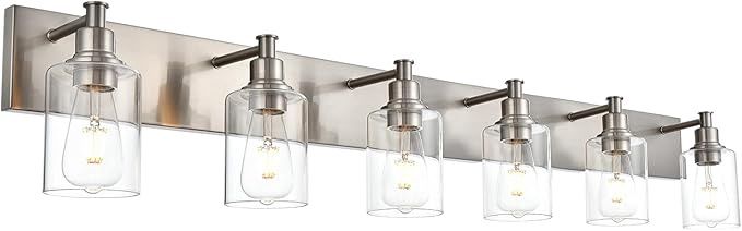 Bathroom Vanity Light Fixtures Industrial 6 Lights Wall Mount Lighting with Clear Glass