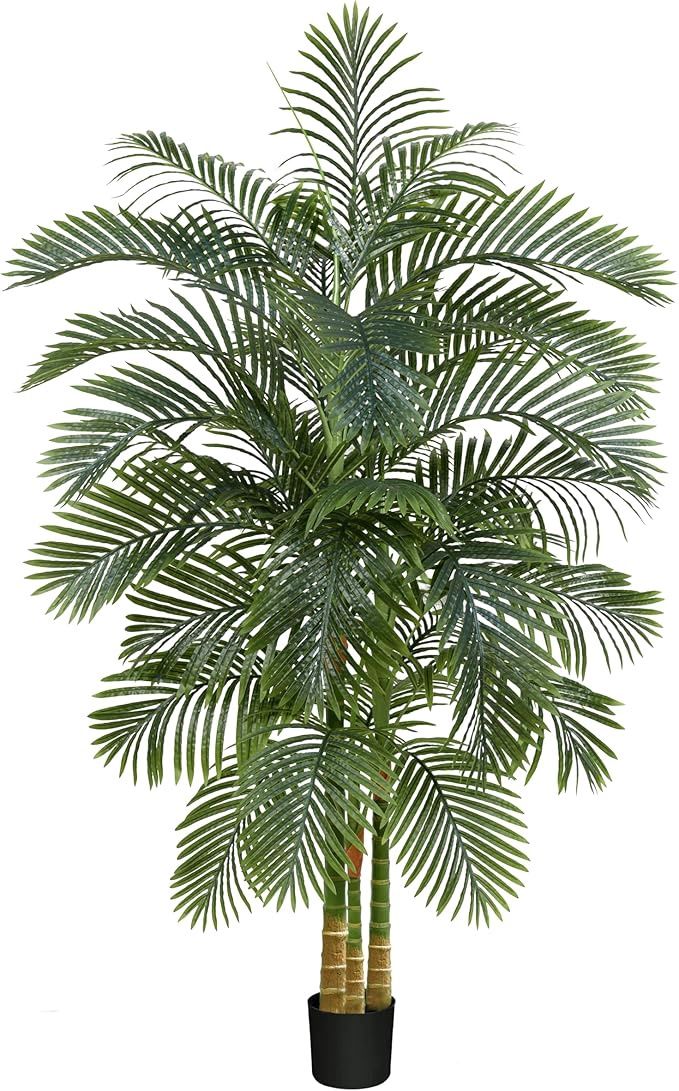 Artificial Golden Cane Palm Tree Fake Palm Tree with Three Realistic Trunks and Lifelike Palm Leaves