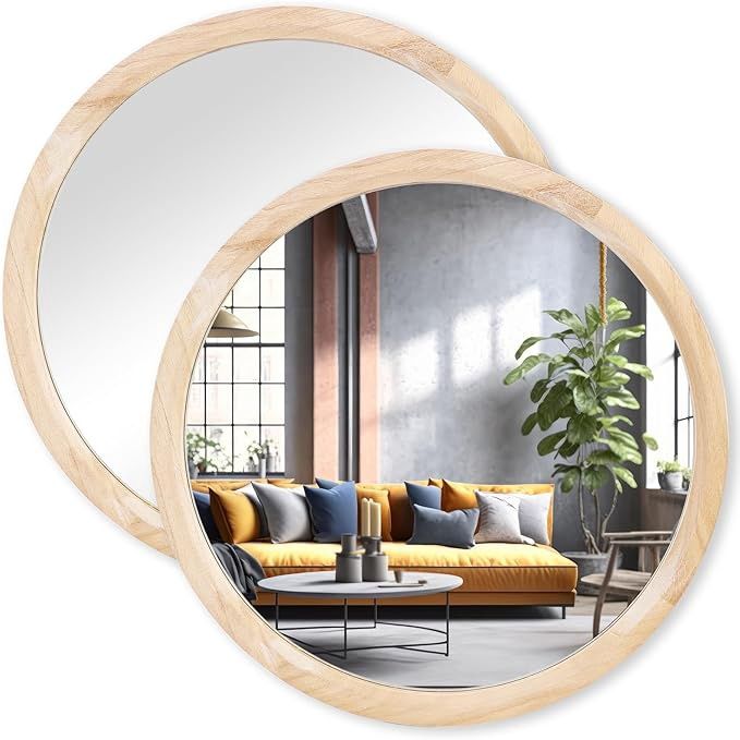 MAGFLERUM 17 Inch Round Wood Mirror Set of 2, Small Wall Mirror, Circle Mirror,