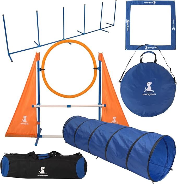 SparklyPets Dog Agility Training Equipment Set for Indoor &amp; Outdoor – Complete Dog Agility