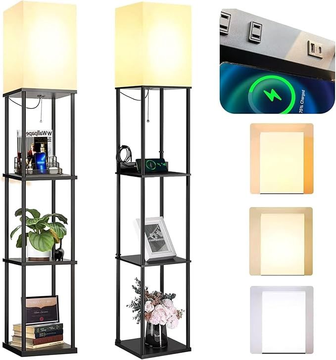 2 Packs Floor Lamp w. Shelves Including 2AC Outlets &amp; 2USB Ports 9W LED