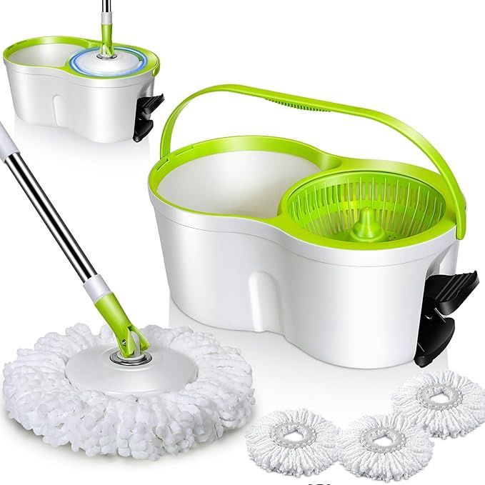 Almcmy Spin Mop and Bucket Set, Mop Bucket with Foot Pedal Wringer System