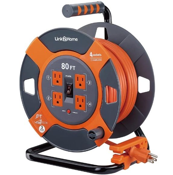 Cord Reel 80 ft. Extension Cord 4 Power Outlets