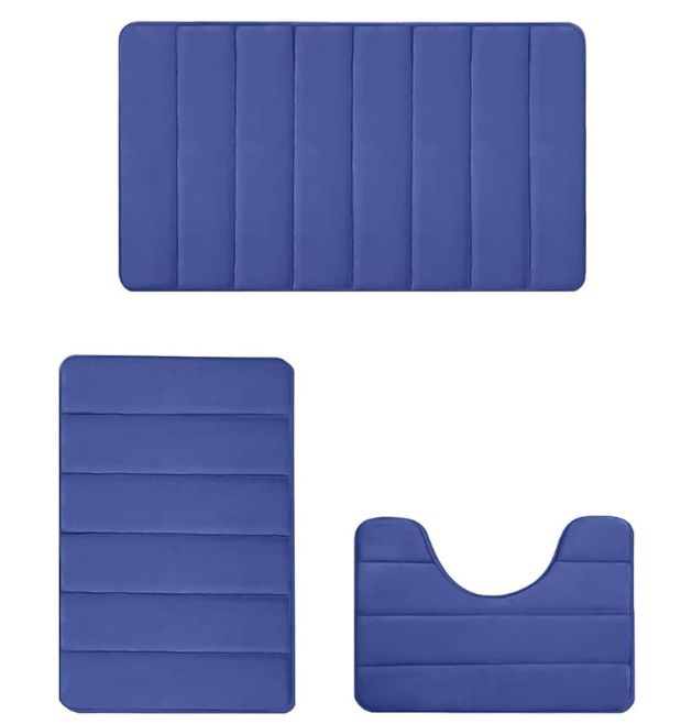 3 Pcs Bath Mat Set Memory Foam, Colour: Blue