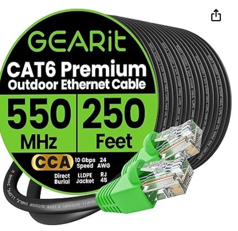 GearIT Cat6 Outdoor Ethernet Cable (250 Feet)