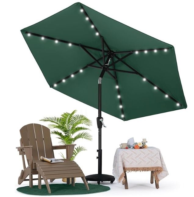 Patio Umbrella with Solar LED Lights (7.5ft,Forest Green)