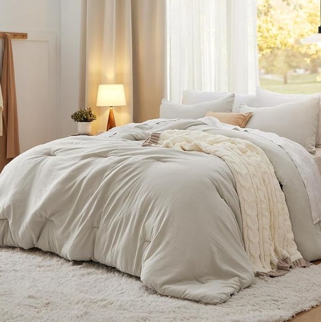 King Size Comforter Set, Beige, 3 Pcs