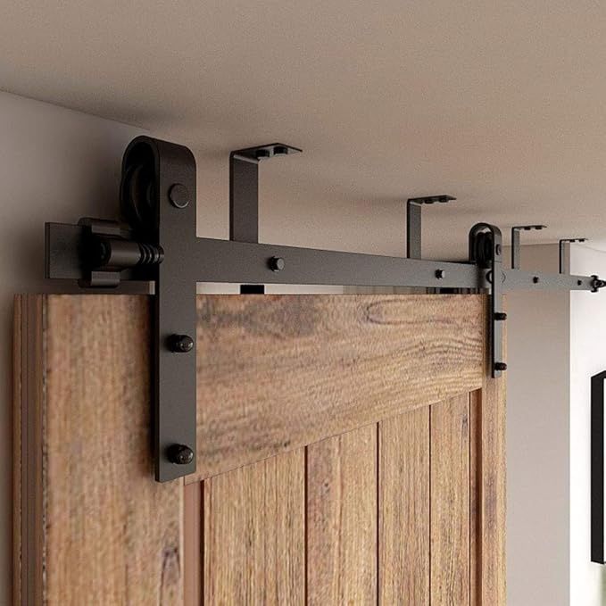 CCJH 8FT Ceiling Mount Sliding Barn Door Hardware Kit, Heavy Duty Barn Door Track kit