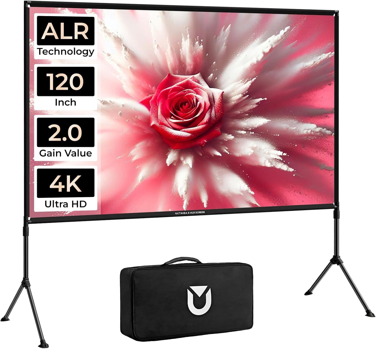 Projector Screen with Stand 120 Inch, 16:9 4K HD Portable Projector Screen