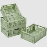 4 Pack Plastic Collapsible Storage Basket with Handle, Stackable Storage Container Crate