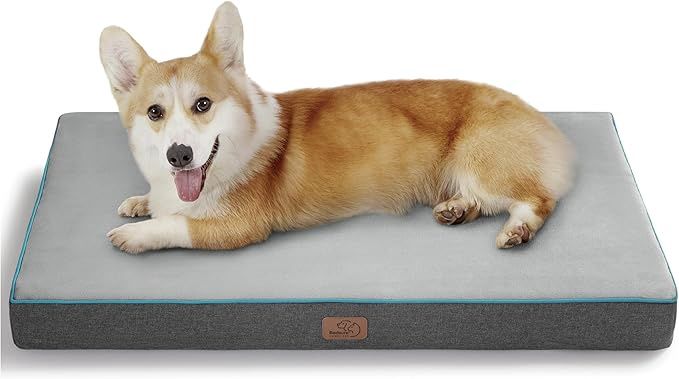 Bedsure Orthopedic Memory Foam Dog Bed for Large Dogs Grey, 35x23x3 Inches