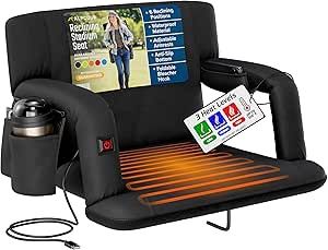 Alpcour Heated Reclining Stadium Seat for Bleachers – Wide Bleacher Chair